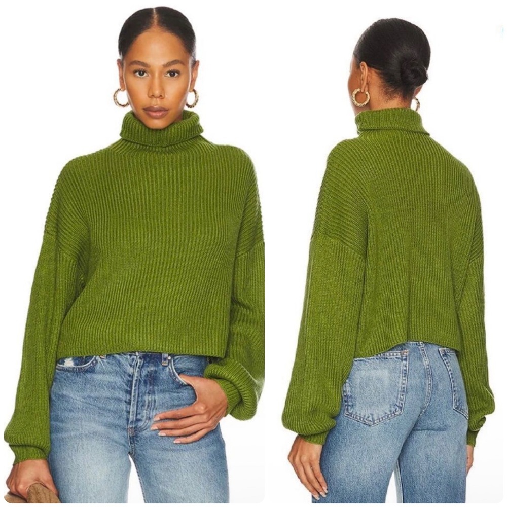Superdown Womens‎ Green Ribbed Turtleneck Cropped Madison Pullover Sweater XS